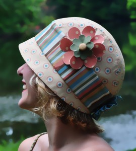 Stitchwerx Designs Cloche Hat in Retro Garden Naturals fabric 